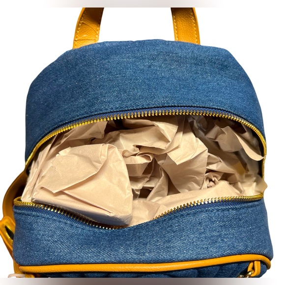 Betsy Johnson NWT Denim Blue Quilted Backpack with Small  Brown Purse (P034) - Picture 10 of 16